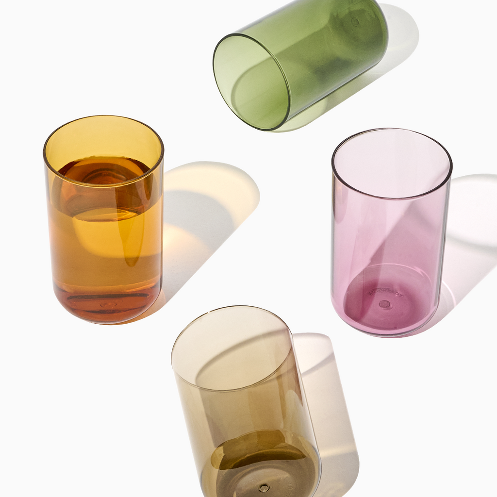 Reserve 16oz Stemless Wine Tritan Copolyester Glass - Color Series 4 Pack / Moss / Clear Cup